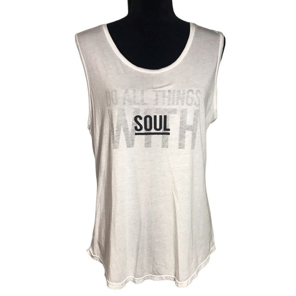 Soulcycle "Do All Things with Soul" Round Hem Muscle Tank in White - Sz L - New